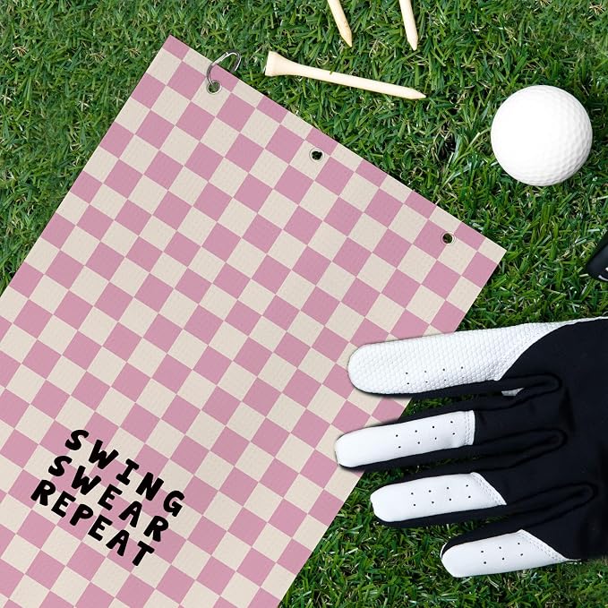 Pink Checkered Golf Towel - Image 4