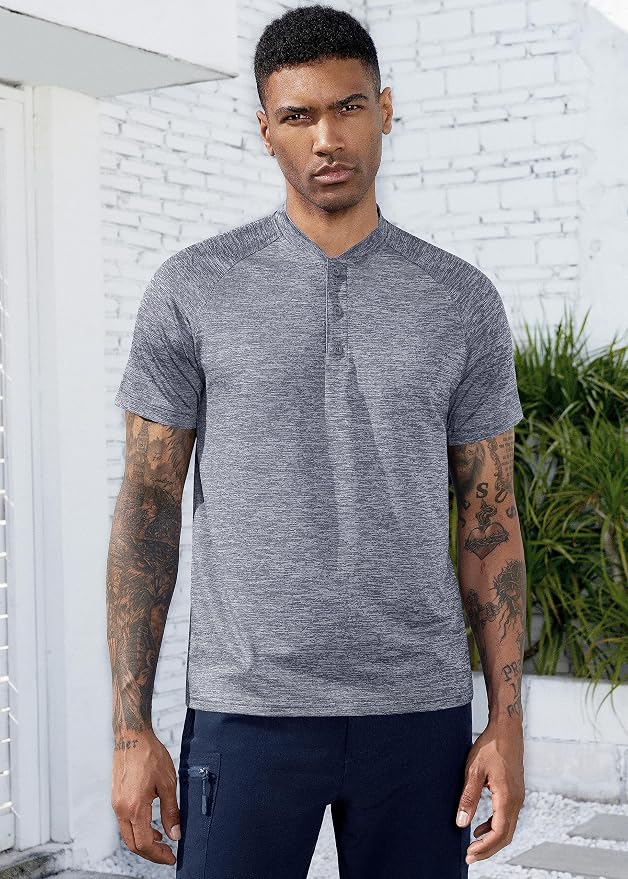 TAPULCO Mens Collarless Golf Shirts Short Sleeve Dry Fit Stretch Casual - Image 3