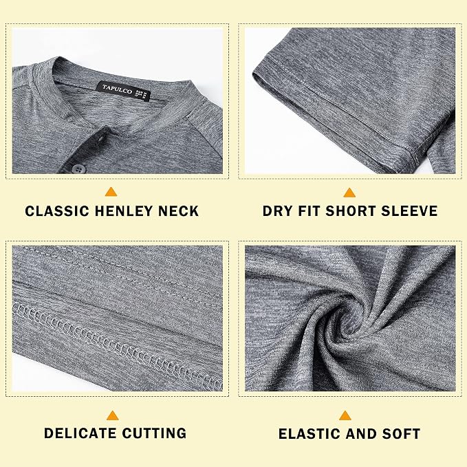TAPULCO Mens Collarless Golf Shirts Short Sleeve Dry Fit Stretch Casual - Image 5