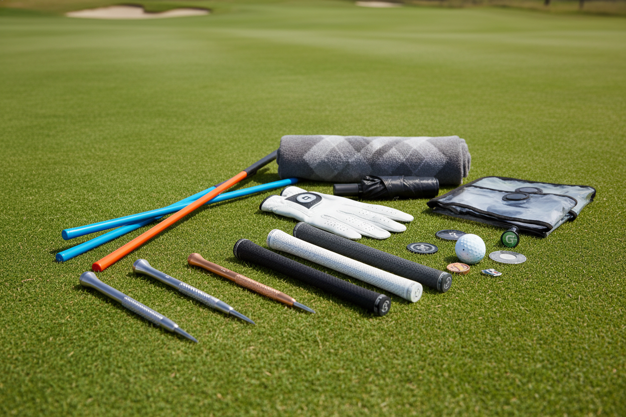 On-Course Essentials

Stay prepared with reliable gear for every condition. Explore items like alignment aids, divot tools, performance-enhancing grips, and protective accessories tailored for comfort and convenience. (make it real photo)